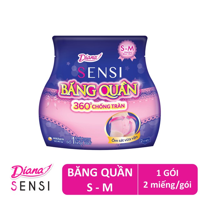 Combo 2 gói Băng Vệ Sinh DIANA Ban Đêm Dạng Quần 2 Miếng  Size S-M, Size M-L