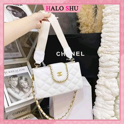 Túi đeo chéo, túi xách nữ dây phối xích nắp cúc HALO SHU mã DC005
