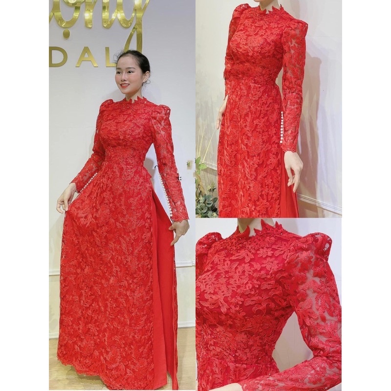 Áo Dài ,Áo Dài Cô Dâu Vải Ren Sang Chảnh Cho Các Cô Dâu