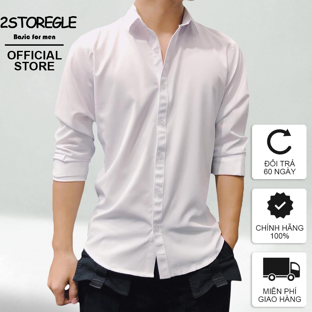 Áo Sơ Mi Trắng Chất Lụa Mịn 2STOREGLE Dáng Vừa Vặn Trẻ Trung