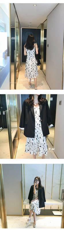 Good version Waist slim one-piece dress Korean style Floral dress High-quality spot Holiday skirt