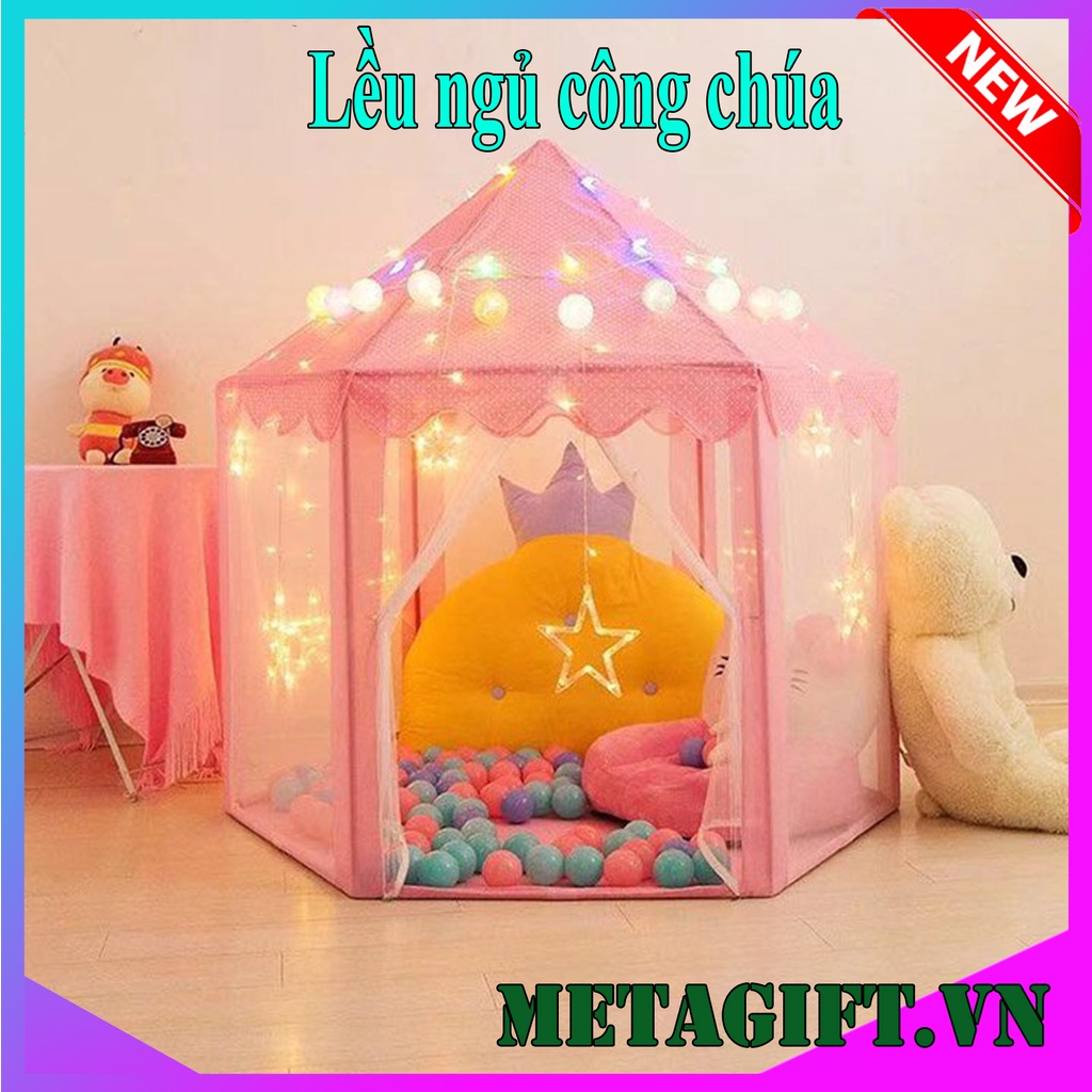 Lều nhà công chúa ngủ chơi cho bé gái loại cỡ size to lớn kiểu lục giác hàn quốc 1.4m màu hồng