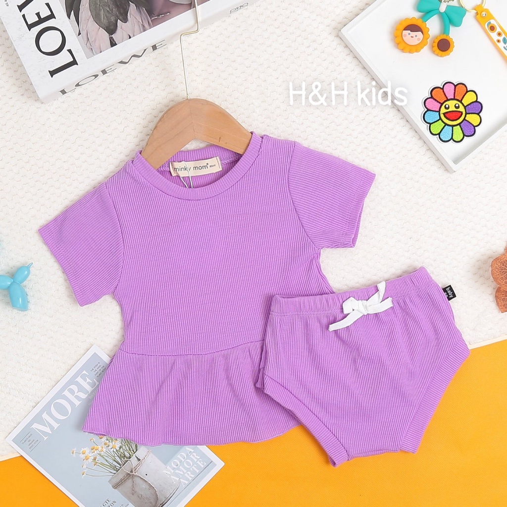 [Bé 7-19kg] Bộ ngắn tay thun gân tâm mềm mịn MINKY MOM cho bé gái từ 7-20kg