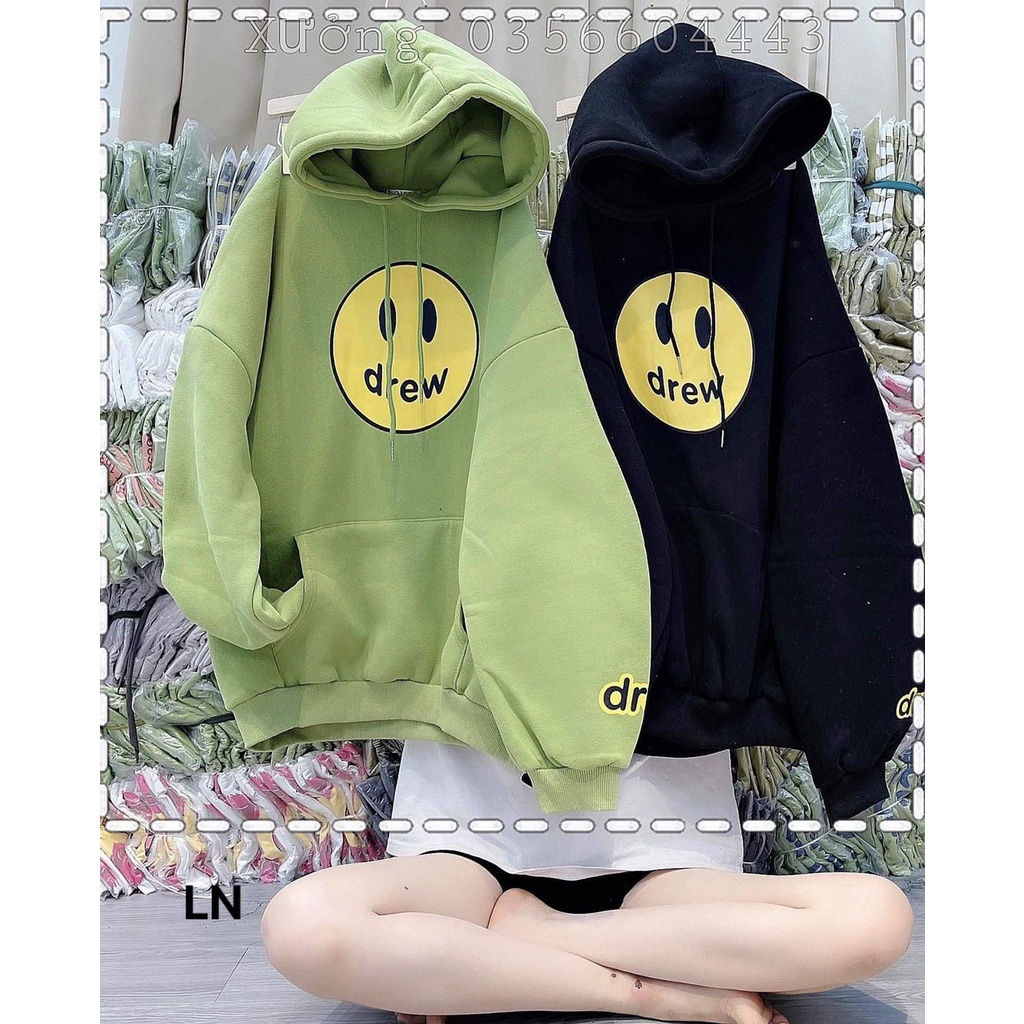 Áo hoodie nam nữ mặt cười   Áo nỉ cotton form rộng tay bồng