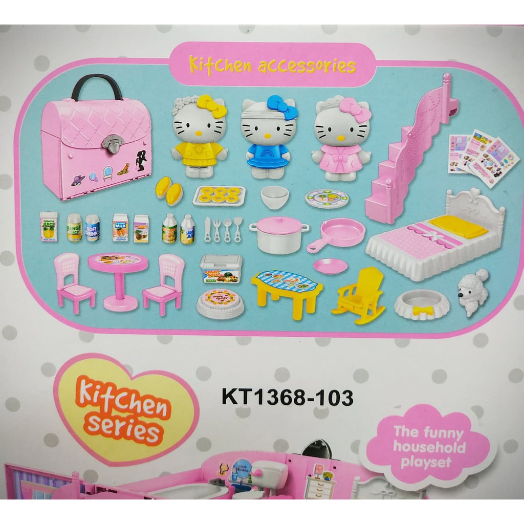 Bộ đồ chơi ngôi nhà khép kín Dream House Hello Kitty mẫu phòng bếp gấp gọn dạng túi xách cao cấp kèm đồ nội thất
