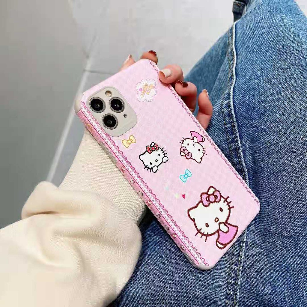 Ốp Điện Thoại Da In Hình Hello Kitty Đáng Yêu Cho Iphone 11 12 Pro Max Xs Xr 7 Plus