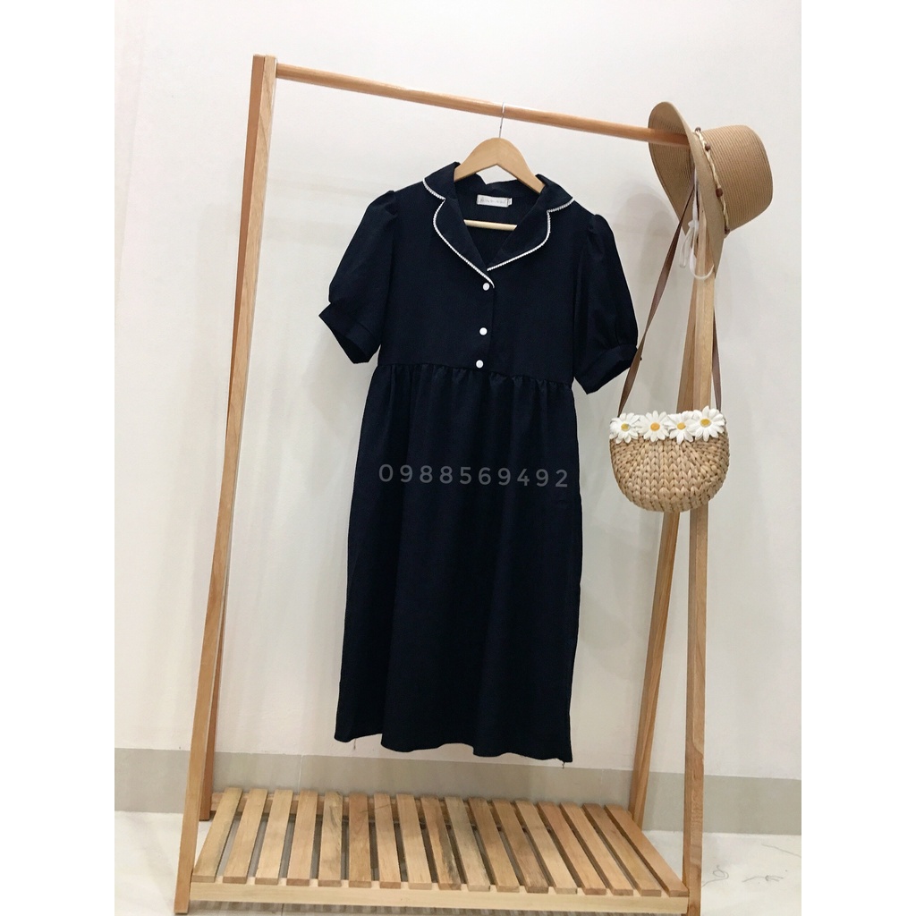 Váy bầu bigsize 40-100kg Đầm bầu công sở Váy bầu đẹp 3 màu đen , hồng ,xanh Cổ Pyjama Viền Ren MB168