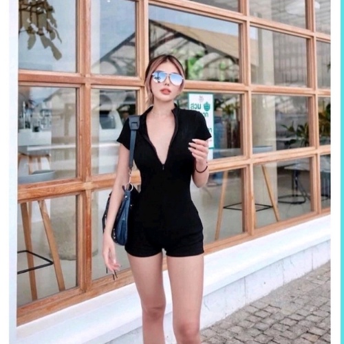 Bikini Đồ Bơi Liền Thân Màu Đen Khóa Kéo Dáng Đùi Kín Đáo KONKUN MS85