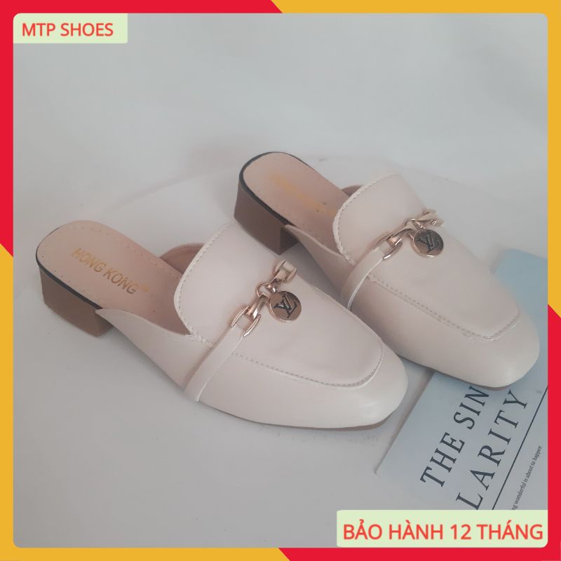 Giày búp bê ❤FREESHIP❤ Sục nữ da mềm đế vuông 3cm da mềm đính khuy xinh xắn - BB32