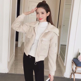 [ Follow giảm 20K ] Áo Khoác Da Lộn Cổ Lông Cừu QC