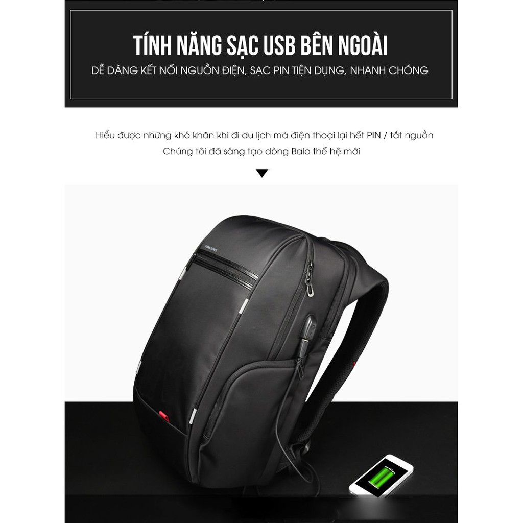 Ba lô laptop thông minh, chống trộm, sạc USB bên ngoài – KINGSONS CITY SV