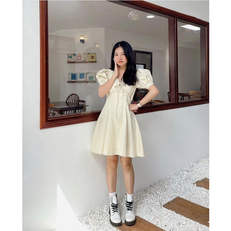 Đầm Trơn Tay Bồng Dáng Xòe Hàng Quảng Châu M110-Teen 888