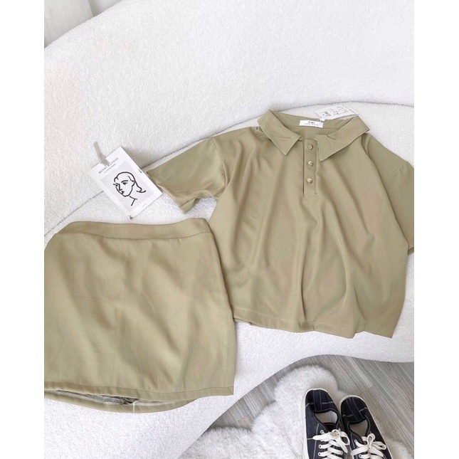 [ẢNH THẬT] SET ÁO POLO DÁNG NGĂN KÈM CHÂN VÁY CHỮ A TRƠN MA2278