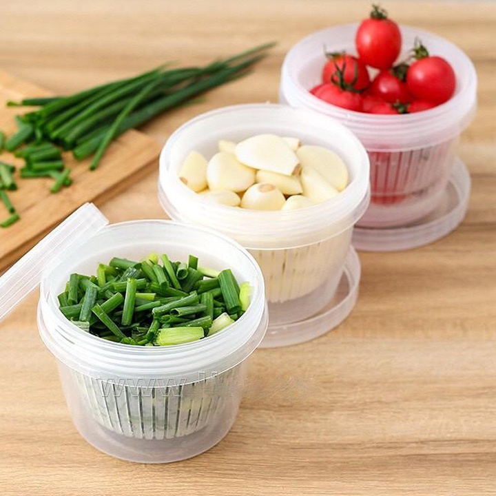 Hộp nhựa đựng thực phẩm 2 lớp 500ml Nakaya Nhật Bản dáng tròn chịu lò vi sóng và tủ đông lạnh