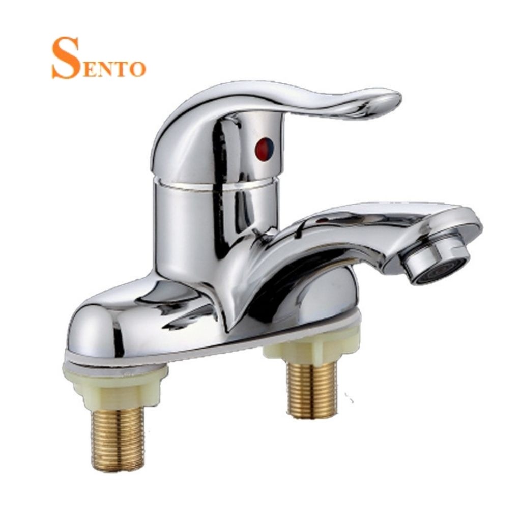 Vòi lavabo nóng lạnh bồn rửa mặt SENTO chân đế bằng đồng thân mạ inox sáng bóng