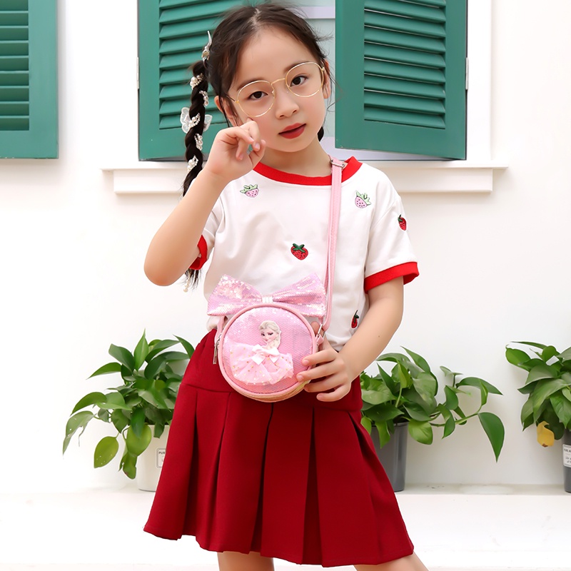 Túi Đeo Chéo Hình Tròn Đính Kim Sa Lấp Lánh Thời Trang Cho Bé Gái