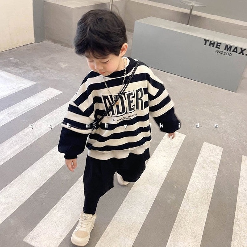 Set Áo Thun Dài Tay Cổ Tròn + Quần Dài Thiết Kế Mới Thời Trang Mùa Xuân Thu Dành Cho Bé