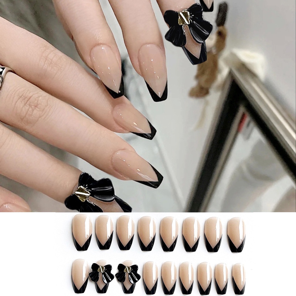 Hộp 24 Móng Tay Giả Màu Đen Có Thể Tháo Rời Thời Trang Cho Nữ