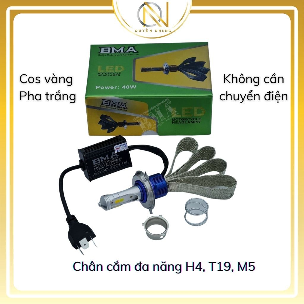 Đèn Pha BMA 2 Tim Led Siêu Sáng Cos Vàng Pha Trắng_F5_Đèn Led Xe Máy_ QN LEDLIGHT