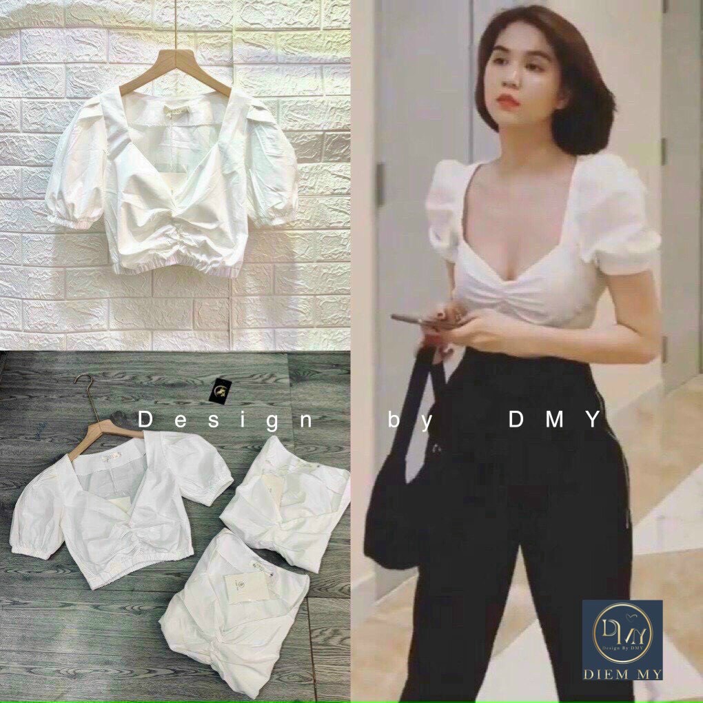 Áo Croptop Cổ V Nhúm Ngực_Xưởng May Quang Anh
