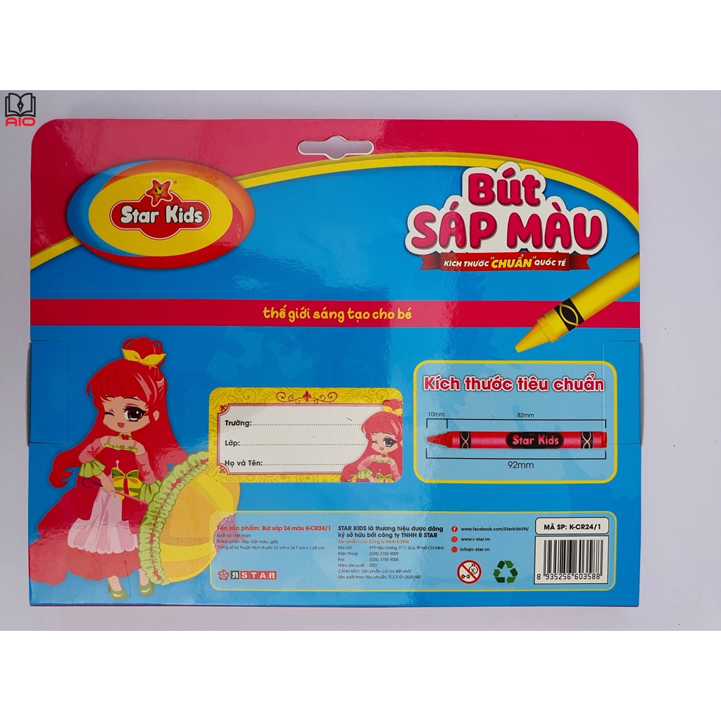 Bút sáp màu Star Kids 12 / 18 / 24 màu + tặng kèm sổ tô màu