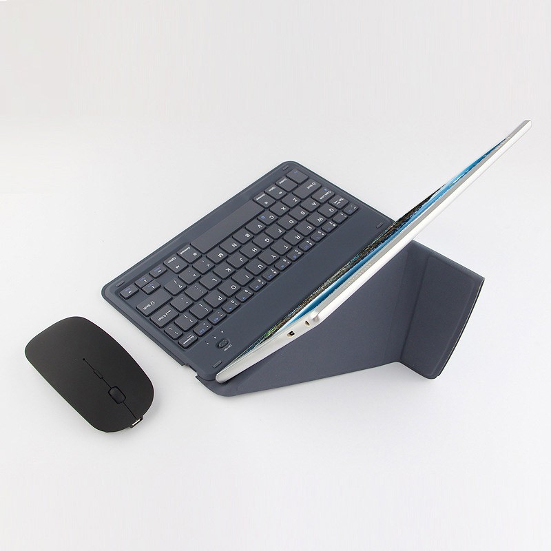 Bàn phím Bluetooth không dây kèm bao da cho điện thoại, máy tính bảng, iPad Aturos KC10 (Màu xanh xám)
