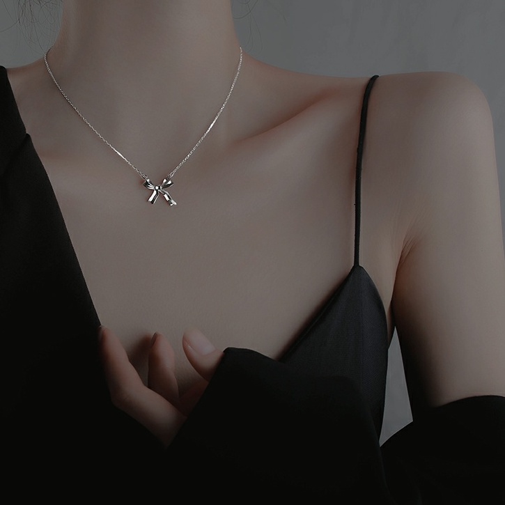 Dây chuyền nơ bạc ý 925 dễ thương tiểu thư nữ