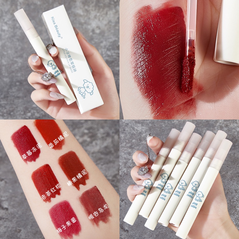 Kiss Beauty popsicle soft mist lip glaze matte matte màu đỏ trà cam bùn học sinh lâu trôi màu son trắng