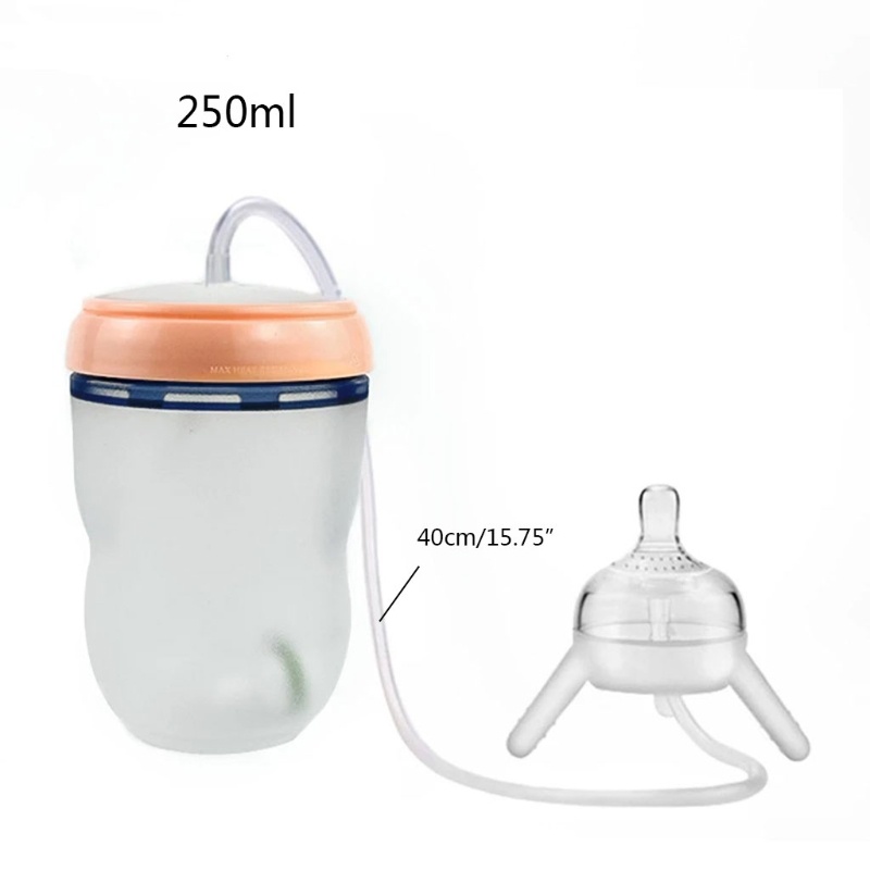 Bình Sữa Silicone 250ml Có Ống Hút Dài Cho Bé