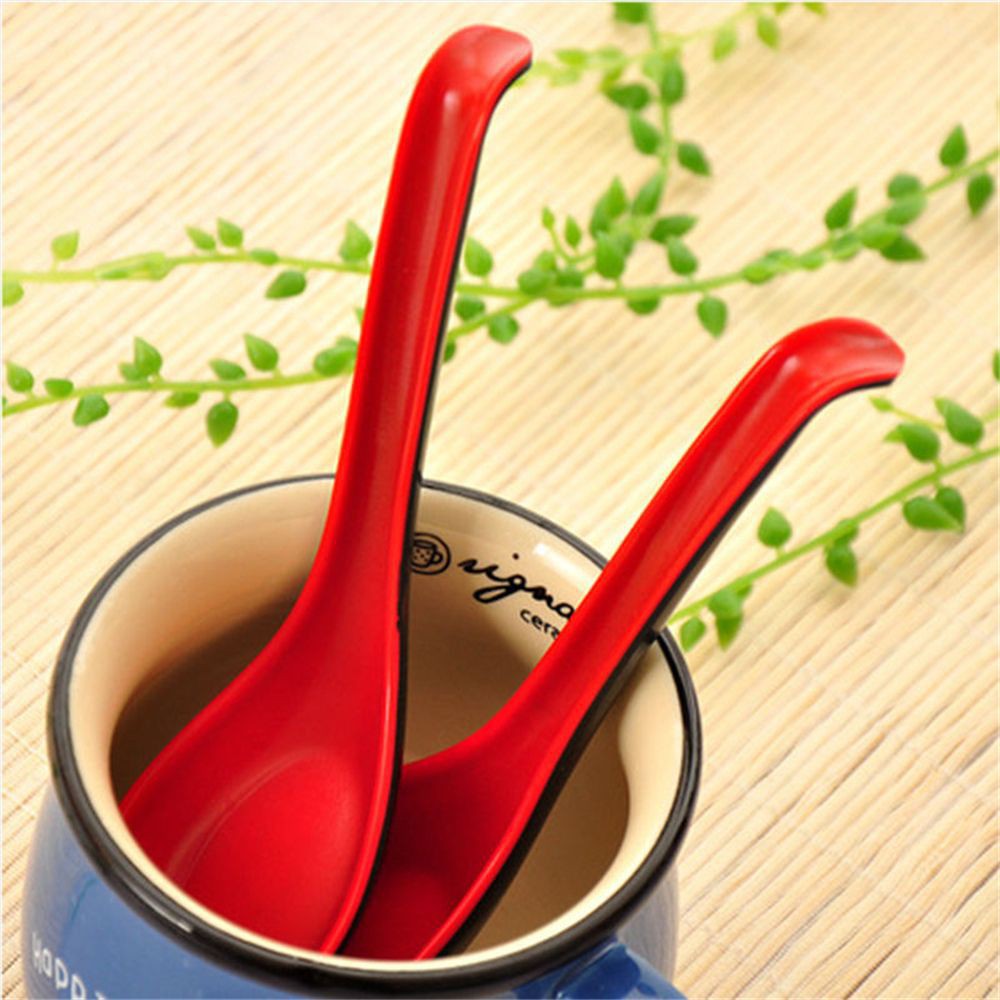 1 Piece Red Black Color Home Flatware Japanese Plastic Bowl Soup Porridge Spoon Hot
