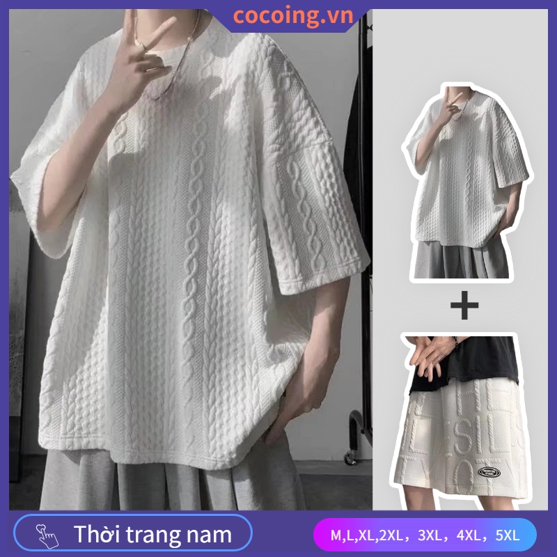 Áo Thun Ngắn Tay Dáng Rộng Họa Tiết Kẻ Sọc Màu Trơn Thời Trang Hàn Quốc Cho Nam Tay áo nửa cổ của phi hành đoàn lỏng lẻo Áo tay ngắn unisex hợp thời trang