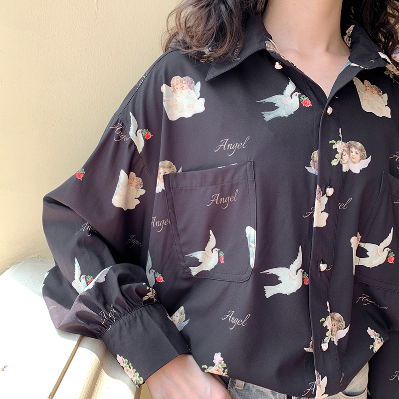 Kii Wii Áo Sơ Mi Dài Tay In Họa Tiết Xinh Xắn Cổ Điển Dành Cho Nữ