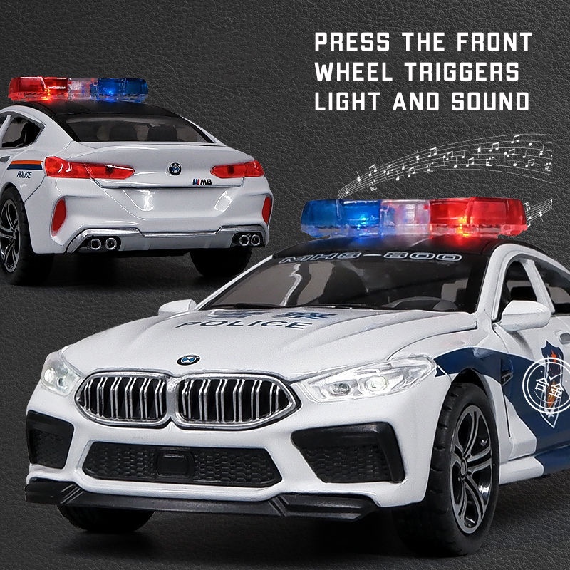 Mô Hình Xe Cảnh Sát BMW M8 Tỉ Lệ 1: 32 Bằng Hợp Kim Có Đèn Và Nhạc