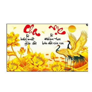 Tranh thư pháp chữ Cha Mẹ đính đá toàn bộ