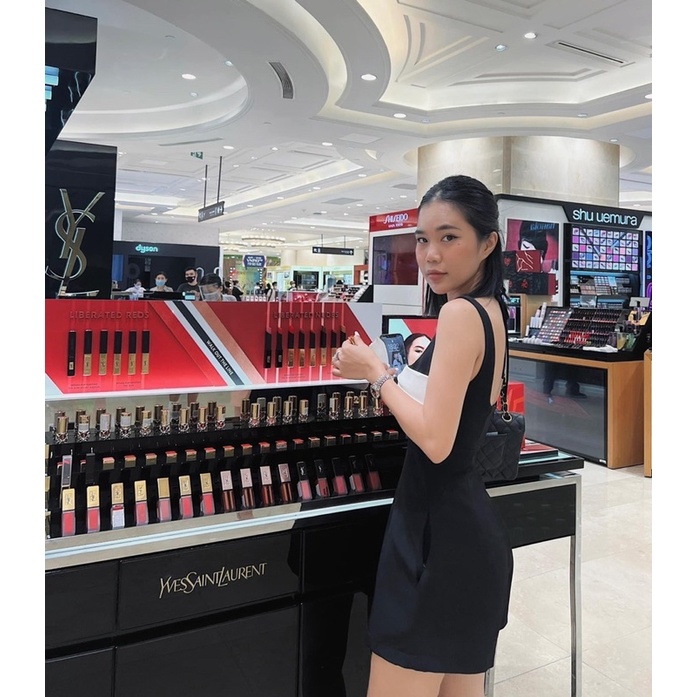 HÌNH THẬT - Jumpsuit 2 dây đen phối trắng nơ ngực