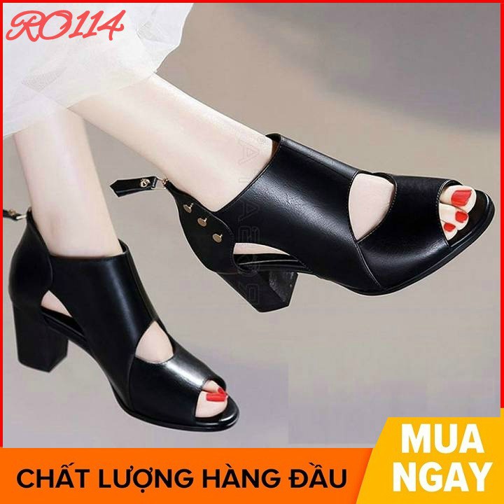 Giày sandal nữ cao gót 7 phân hàng hiệu rosata màu đen nâu ro114