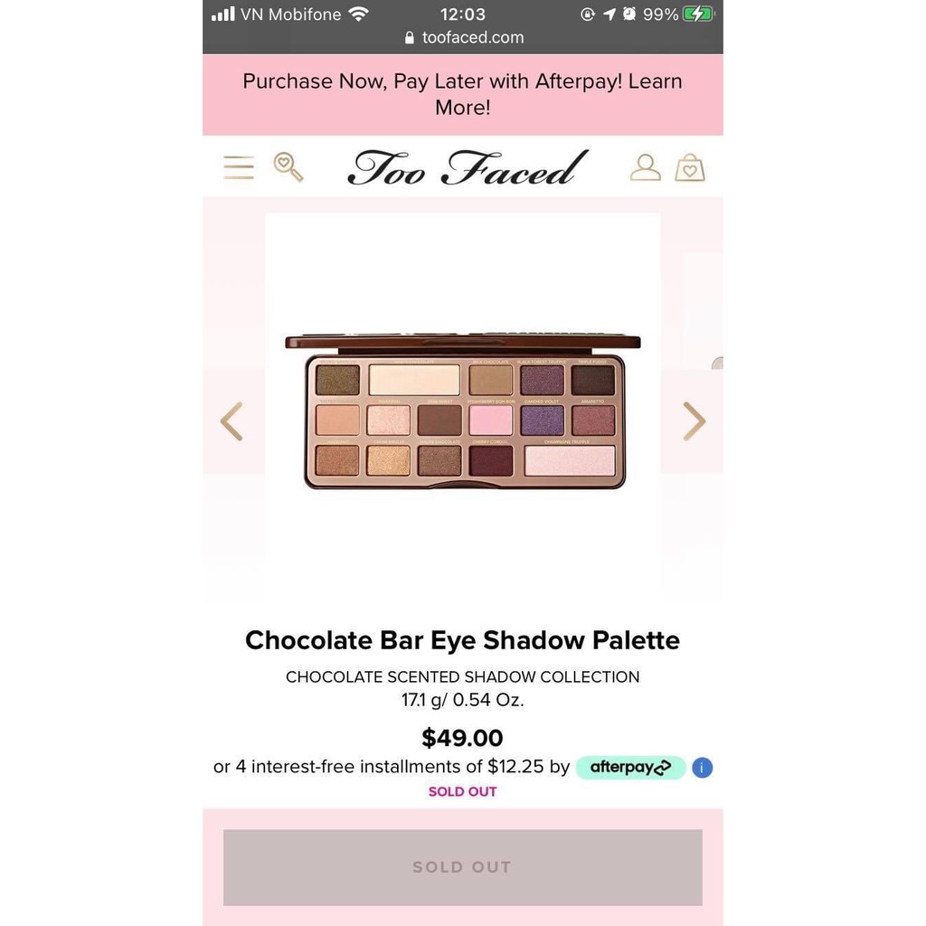 BẢNG PHẤN MẮT CHOCOLATE TOO FACED