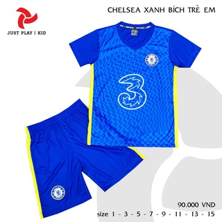 Quần áo bóng đá trẻ em CLB Chelsea Xanh bích Vải thun lạnh cao cấp