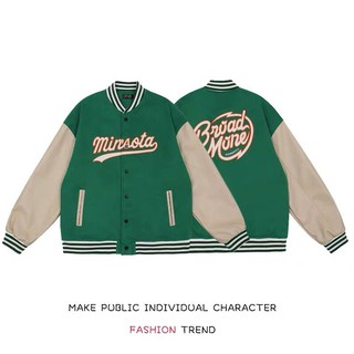 Áo khoác bomber varsity jacket kaki phối da siêu phẩm