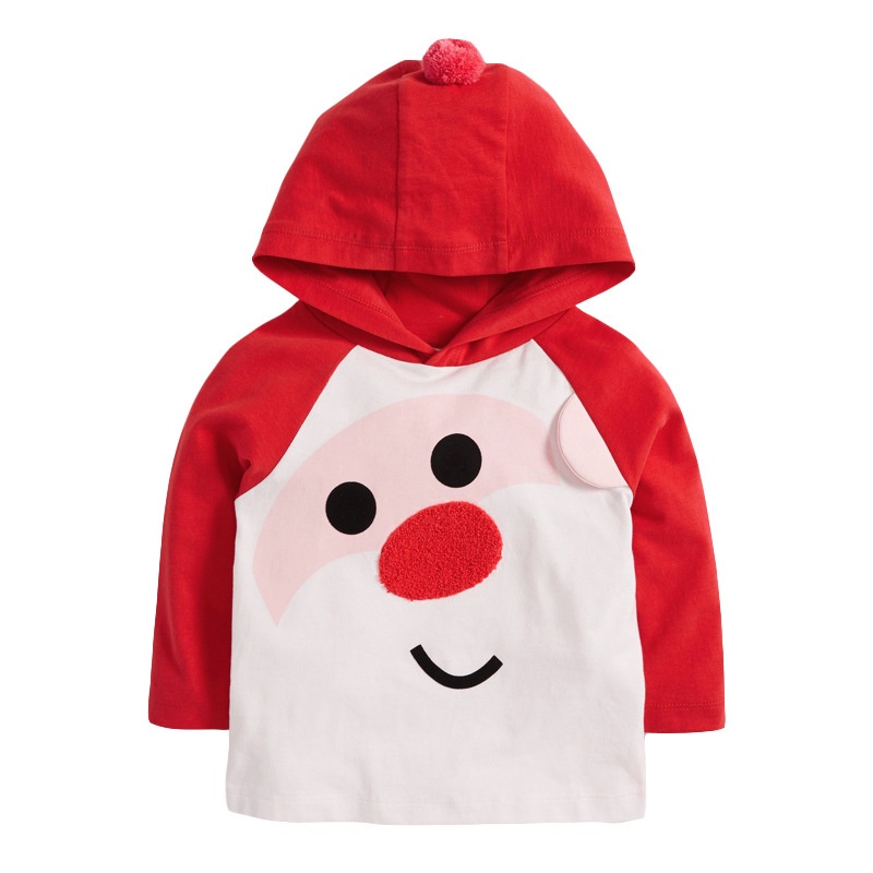 Mã C0363 áo hoodie có mũ đỏ họa tiết chú hề vui tươi cho bé