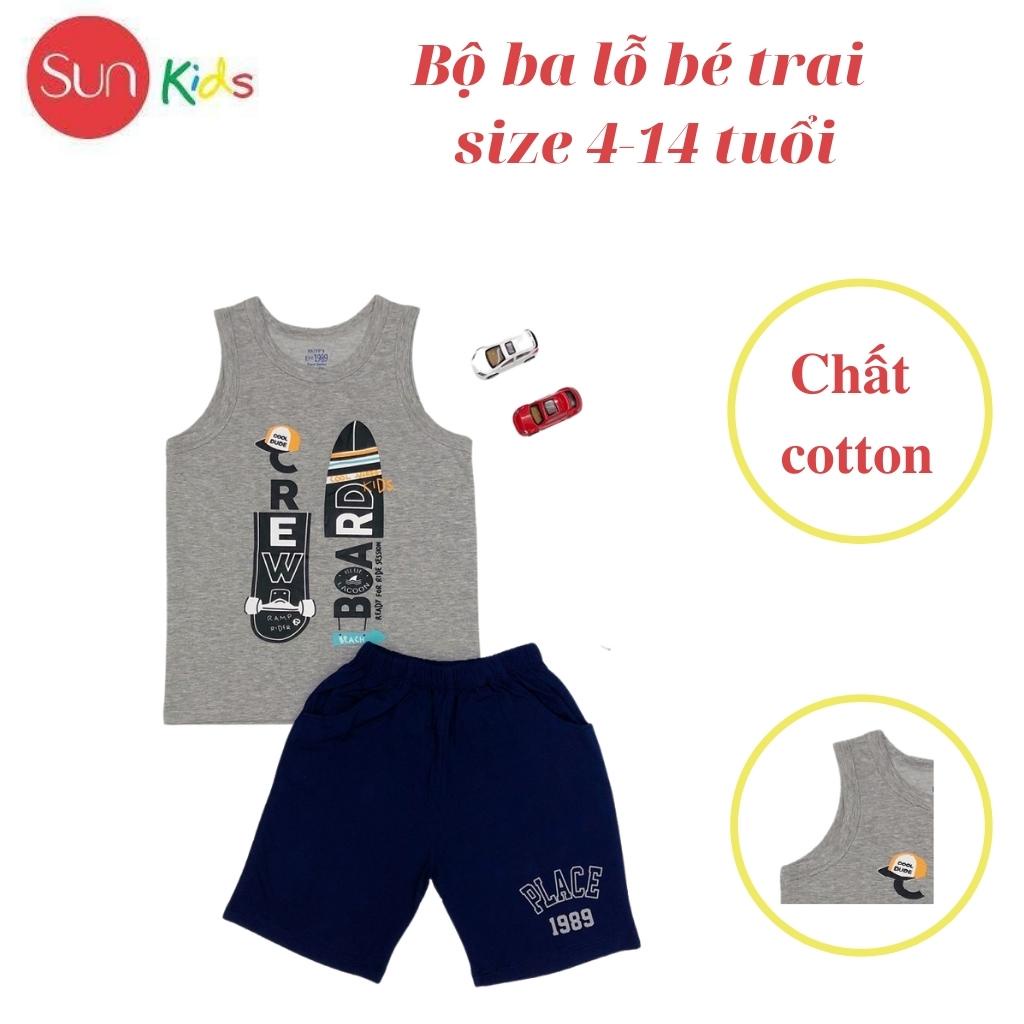 Đồ bộ bé trai, bộ ba lỗ cho bé chất thun cotton, nhiều màu, size 4-14 tuổi - SUNKIDS