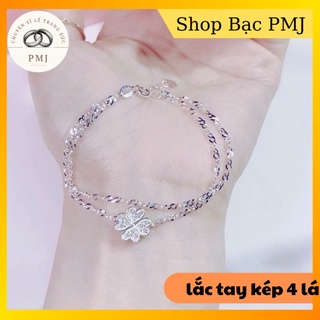 lắc tay bạc cỏ 4 lá kiểu chập đôi mang lại may mắn (chuẩn bạc ta,giá tận xưởng)