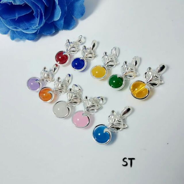 Mặt dây chuyền hồ ly bạc ôm đá đủ màu