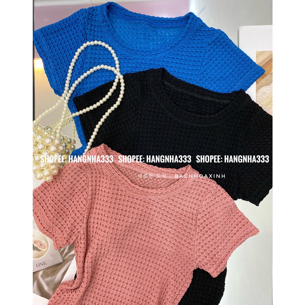 NEW || Áo thun ôm tay ngắn chất Xốp nhăn sang chảnh mỏng nhẹ Ulzzang