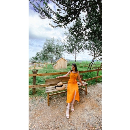 VÁY HAI DÂY DÁNG DÀI MÀU CAM ĐẸP - ROSIE LINEN