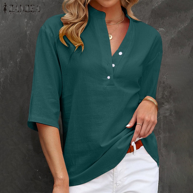 Zanzea Áo Sơ Mi Tay Lửng 3 / 4 Cổ Chữ V Phong Cách Vintage Dành Cho Nữ