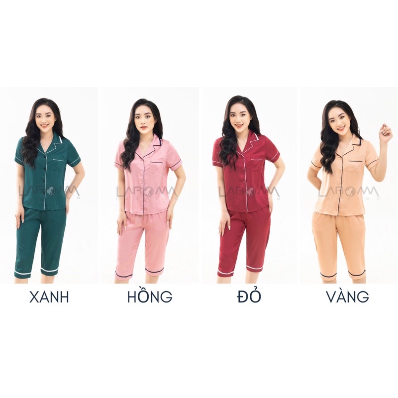 Bộ pijama nữ Laroma trơn lửng, mặc ở nhà chất lụa cao cấp