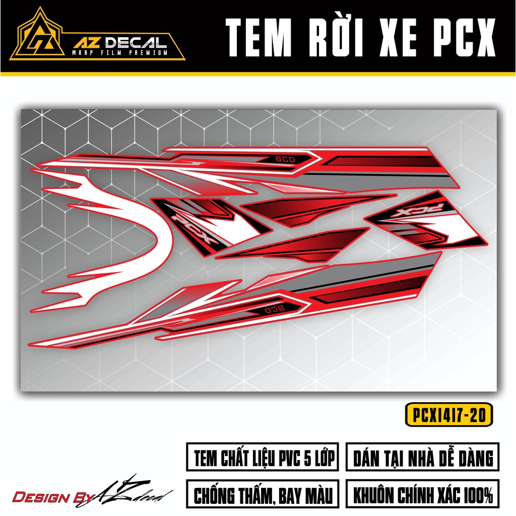 Tem Rời Dán Xe PCX 125 160 150 Mẫu BCD | PCX-20 | Decal Chế Dán Xe Máy PCX Chống Nước, Bền Màu