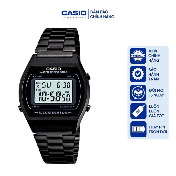 Đồng hồ Nữ Casio B640WB-1ADF, đồng hồ chính hãng, Đen màn hình trắng