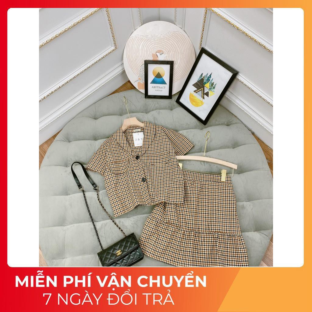 [ 𝐅𝐑𝐄𝐄 𝐒𝐇𝐈𝐏 ] Set Dạ Cổ Vest Kẻ Caro Mix Chân Váy Đuôi Cá Có Quần Trong